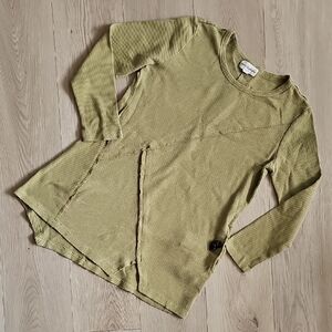 Neon Buddha Waffle Cotton Asymmetrical Hem Green Boho Longsleeve, Small